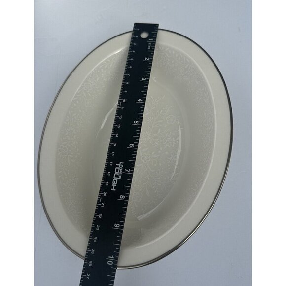 Noritake Affection Oval Serving Bowl 10” Ivory Floral Silver Trim Vintage 7192 - Picture 5 of 10